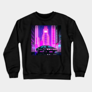 Retrofuturistic cyberpunk car and a skyscraper Crewneck Sweatshirt